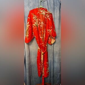 Orange Floral Kimono Robe
